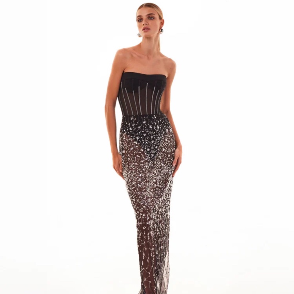 Milla Crystal-Covered Fabulous Black Maxi Dress